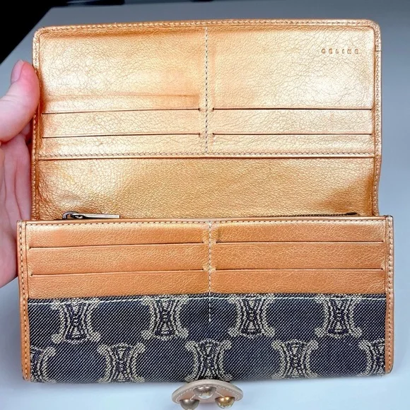 Rare Denim CELINE Triomphe Paris Macadam Continental Wallet Indigo/Bronze - Picture 7 of 10